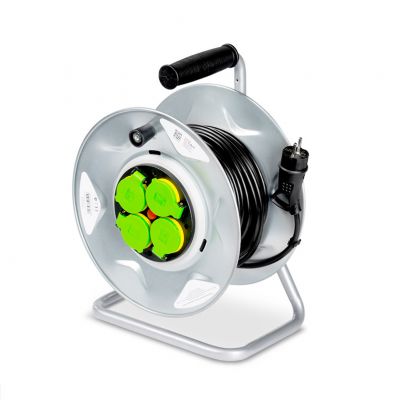 Przedlużacz bębnowy metalowy 4 gniazda 3x1,5mm2 IP44 OW guma 30mb  ELCAN (PBM-4G15-OW-30)